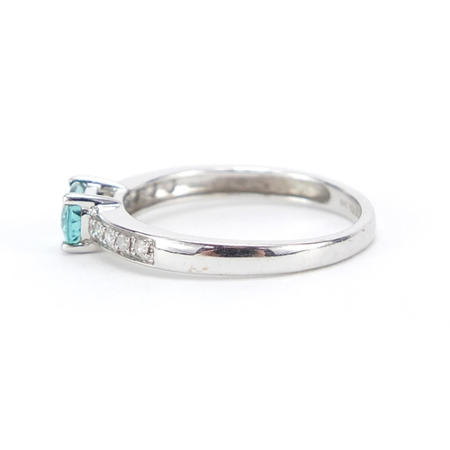 171 - 9ct white gold aquamarine and diamond ring, size L, 1.5g