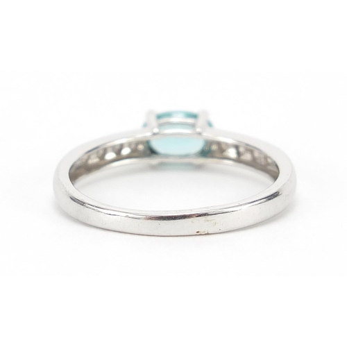 171 - 9ct white gold aquamarine and diamond ring, size L, 1.5g