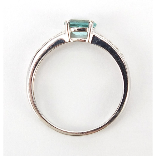 171 - 9ct white gold aquamarine and diamond ring, size L, 1.5g