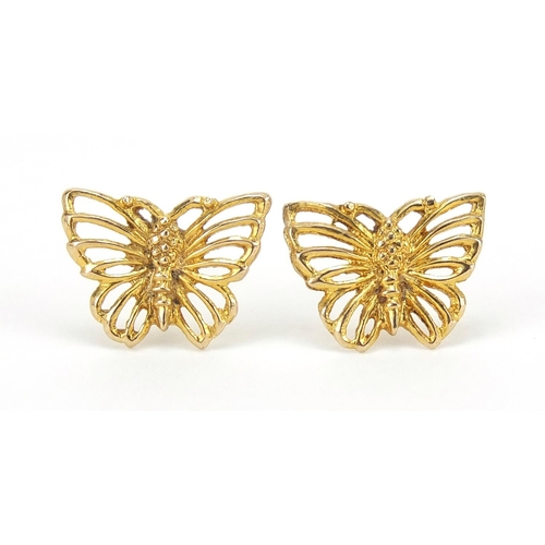 2443 - Pair of 9ct gold butterfly stud earrings, 1.1cm wide, 1.1g