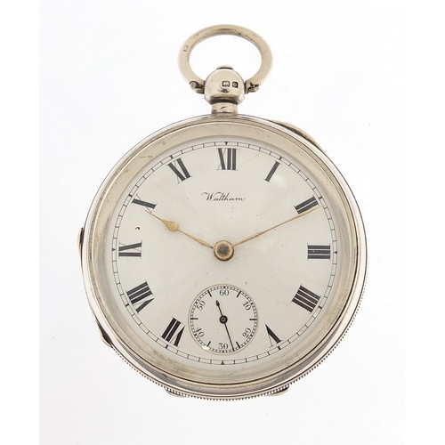 309 - Waltham, gentlemen's silver open face pocket watch with subsidiary dial, the movement numbered 18452... 