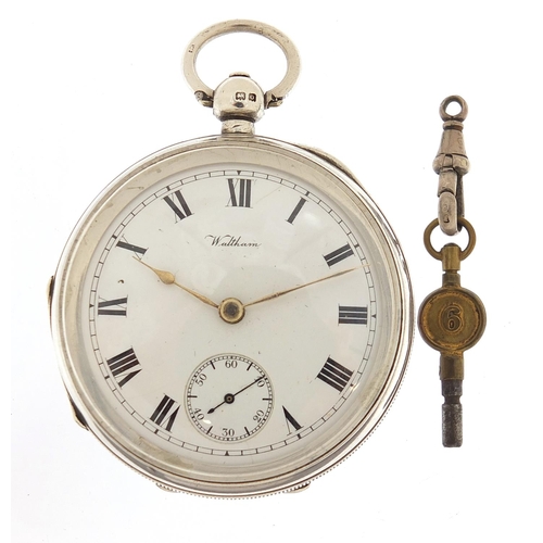 309 - Waltham, gentlemen's silver open face pocket watch with subsidiary dial, the movement numbered 18452... 