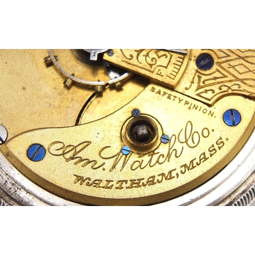 309 - Waltham, gentlemen's silver open face pocket watch with subsidiary dial, the movement numbered 18452... 