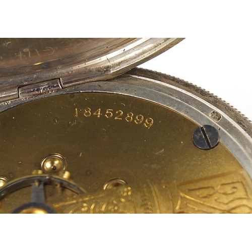 309 - Waltham, gentlemen's silver open face pocket watch with subsidiary dial, the movement numbered 18452... 