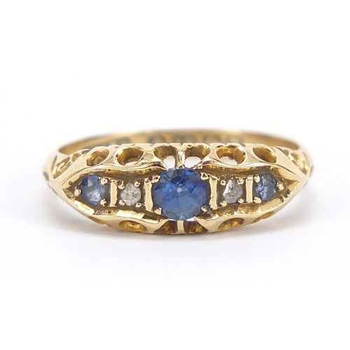 286 - 18ct gold sapphire and diamond five stone ring, Birmingham 1911, size M, 2.5g