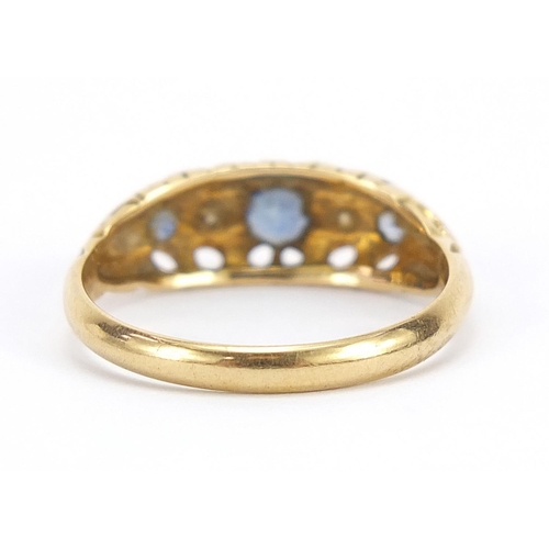 286 - 18ct gold sapphire and diamond five stone ring, Birmingham 1911, size M, 2.5g