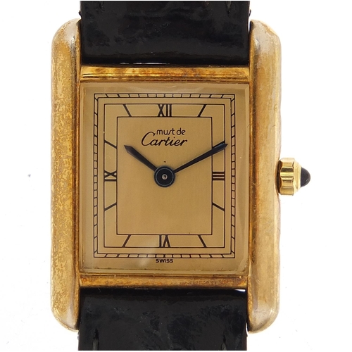 448 - Must de Cartier, gentlemans silver gilt vermeil Tank quartz wristwatch, the case 20mm wide, housed i... 