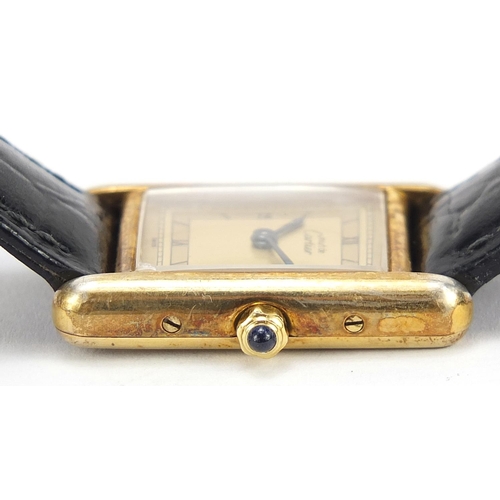 448 - Must de Cartier, gentlemans silver gilt vermeil Tank quartz wristwatch, the case 20mm wide, housed i... 