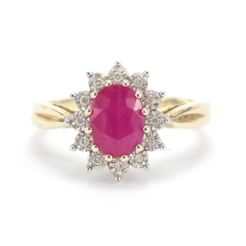 186 - 9ct gold ruby and diamond ring, size M, 3.3g