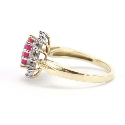 186 - 9ct gold ruby and diamond ring, size M, 3.3g