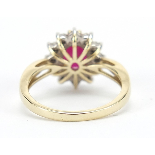 186 - 9ct gold ruby and diamond ring, size M, 3.3g