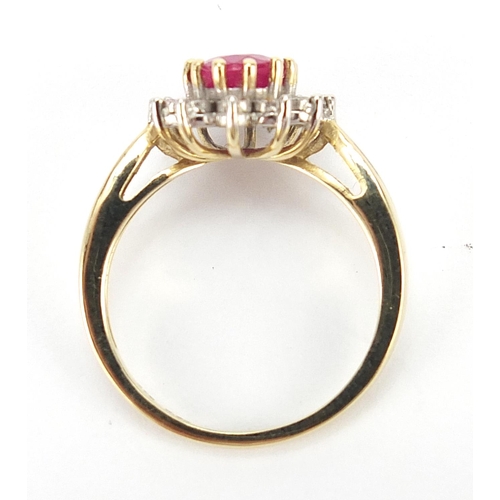 186 - 9ct gold ruby and diamond ring, size M, 3.3g