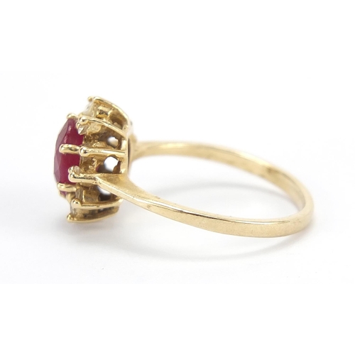 438 - 14ct gold ruby and topaz ring with certificate, size M, 3.2g