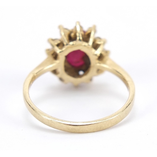 438 - 14ct gold ruby and topaz ring with certificate, size M, 3.2g