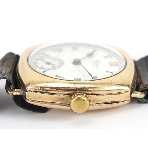 397 - Waltham, vintage gentlemen's gold plated manual wristwatch with enamel dial, the case 31mm wide