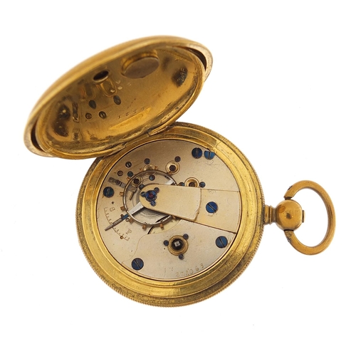 231 - Antique gentlemen's gold plated full hunter pocket watch with enamel dial and compass to the dust co... 