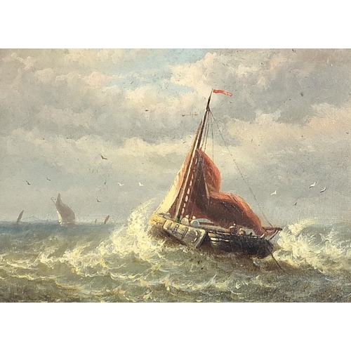 564 - Attributed to Louis Etienne Timmermans - Boats on stormy seas, 19th century Belgium school maritime ... 