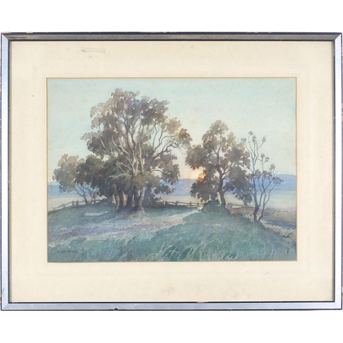 750 - Joseph Milner - Sunset near Amersham, Buckinghamshire, mid 20th century watercolour, mounted, framed... 