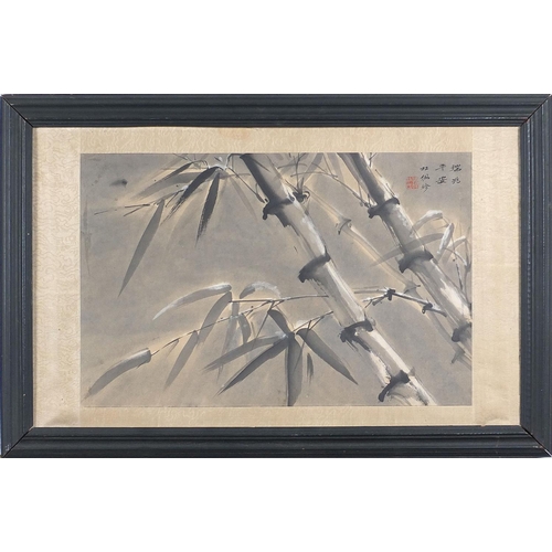 596 - Bamboo groves and bird of paradise amongst flowers, two Chinese watercolours on silks, each with cha... 