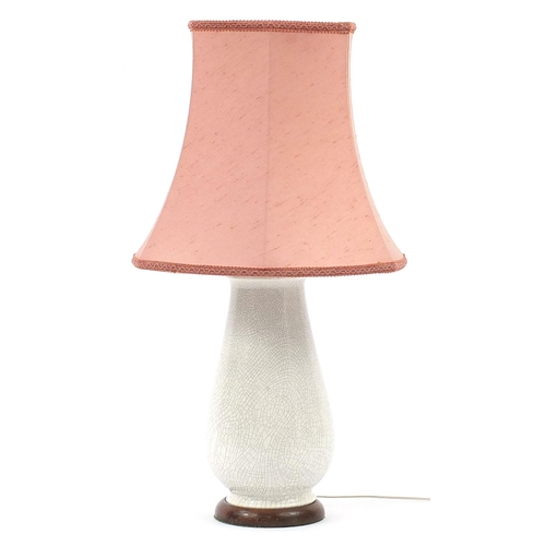 17 - Chinese Ge ware style vase table lamp with silk lined shade, 66cm high