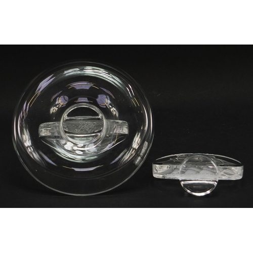 737 - Lalique, French frosted and clear glass caravelle pin tray and a cachet, both etched Lalique France,... 