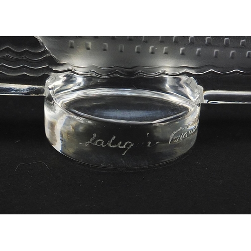 737 - Lalique, French frosted and clear glass caravelle pin tray and a cachet, both etched Lalique France,... 