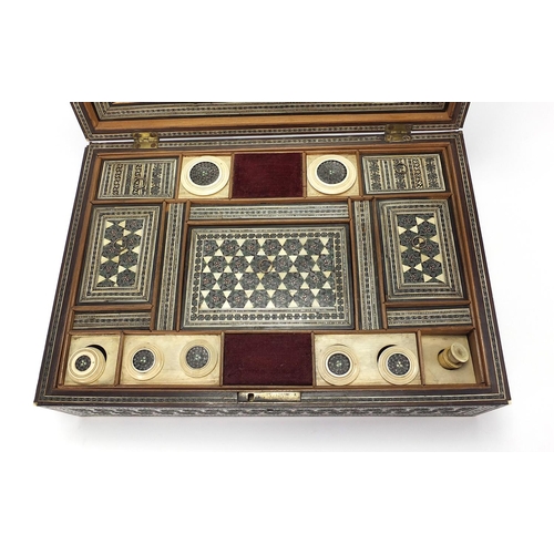 536 - Anglo Indian Vizagapatam sadeli sewing workbox with mirrored back and fitted interior housing lidded... 