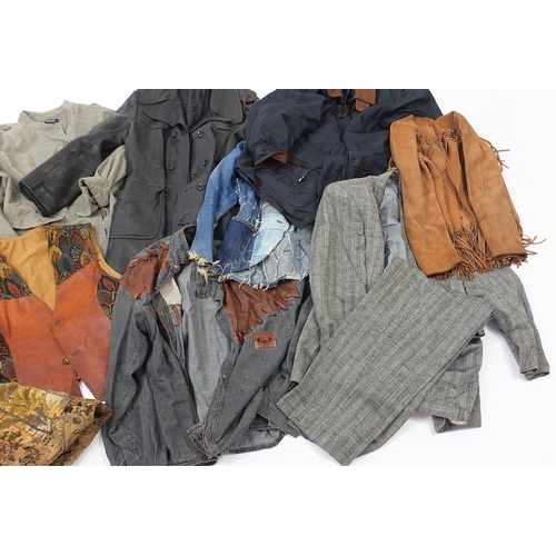 57 - Collection of vintage and later coats and suits, some leather