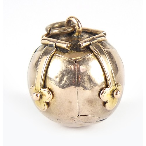 344 - 9ct gold cased silver folding masonic ball pendant, 4cm high when open, 9.0g