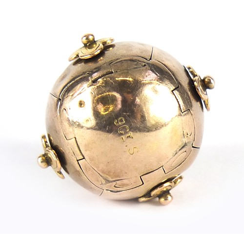 344 - 9ct gold cased silver folding masonic ball pendant, 4cm high when open, 9.0g