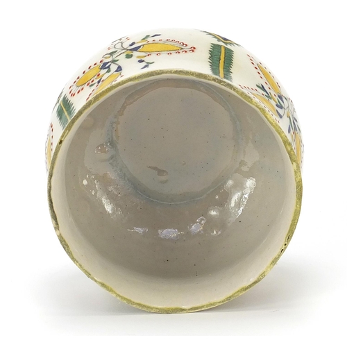 804 - Turkish Kutahya pottery baluster sweet bowl and cover hand painted with flowers, 15cm high