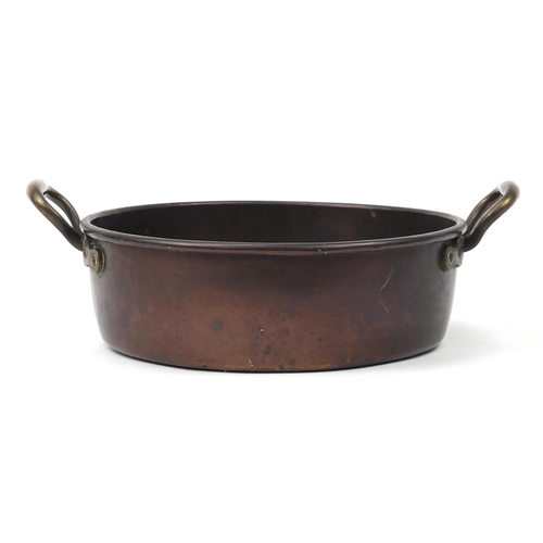 1079 - Victorian copper preserve pan with twin handles by Benham & Froud, 47.5cm wide