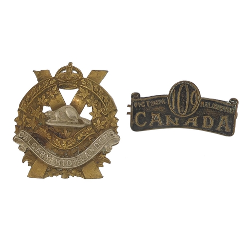 3464 - Two military interest cap badges comprising Calgary Highlanders and 109 Victoria Haliburton Canada