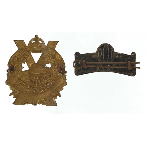 3464 - Two military interest cap badges comprising Calgary Highlanders and 109 Victoria Haliburton Canada