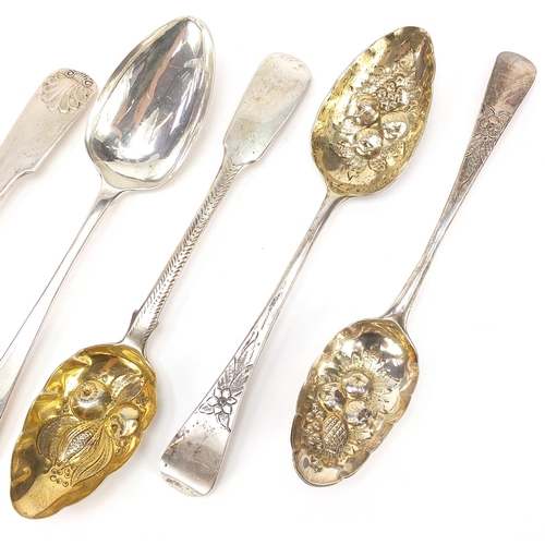 698 - 18th century and later silver tablespoons and berry spoons including one by William Sumner and Richa... 