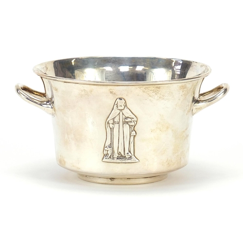 629 - Mappin & Webb, Victorian silver bowl with twin handles and Worshipful Company of Grocers coat of arm... 