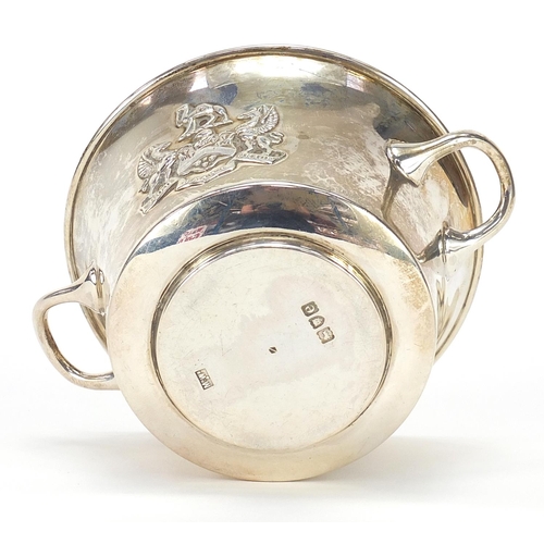 629 - Mappin & Webb, Victorian silver bowl with twin handles and Worshipful Company of Grocers coat of arm... 