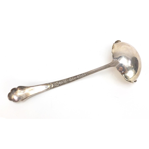 657 - Large antique design sterling silver apostle ladle with gilt bowl, 167.5g