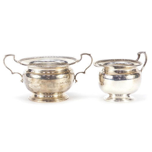 1464 - Goldsmiths & Silversmiths Co Ltd, silver twin handled sugar bowl and milk jug, Birmingham, 1939-40, ... 