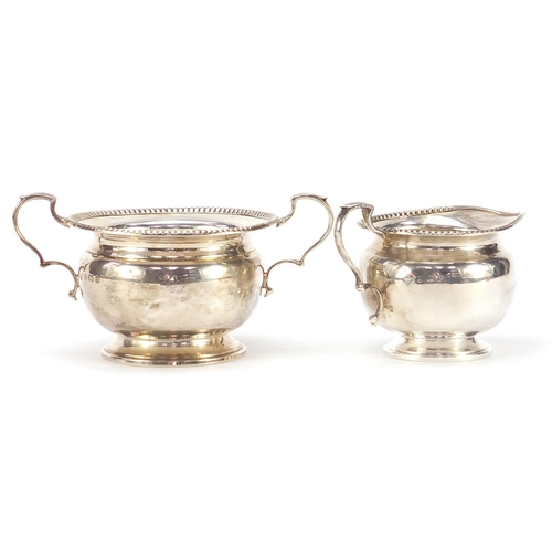 1464 - Goldsmiths & Silversmiths Co Ltd, silver twin handled sugar bowl and milk jug, Birmingham, 1939-40, ... 