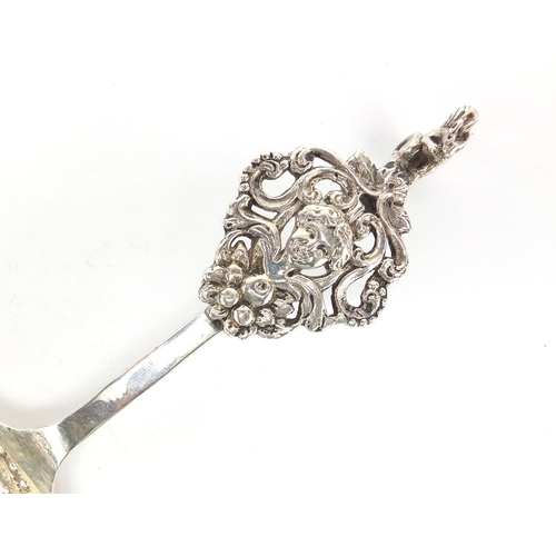 741 - Victorian Continental silver spoon embossed with a figure with dog and squirrel handle, import marks... 