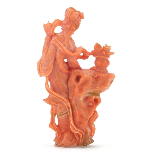 523 - Chinese coral carving of Guanyin, 7cm high
