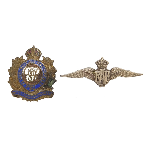 3480 - Military interest silver RAF brooch and a Royal Canadian Engineers enamel brooch, the largest 4.5cm ... 