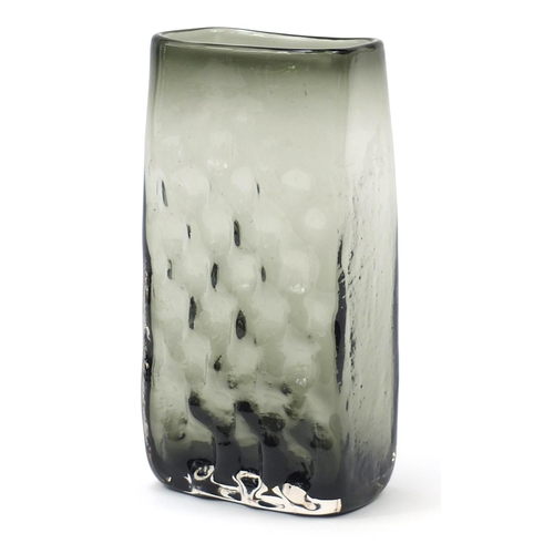 569 - Geoffrey Baxter for Whitefriars, basket weave glass vase in sage green, 26.5cm high