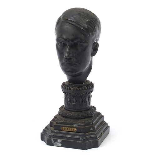 3516 - Military interest patinated bronze bust of Adolf Hitler raised on a stepped marble base, 30cm high