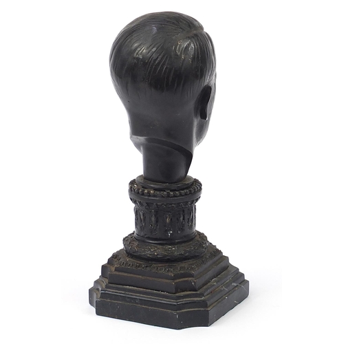 3516 - Military interest patinated bronze bust of Adolf Hitler raised on a stepped marble base, 30cm high