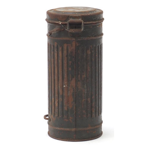 3496 - German military interest gas mask canister, 27.5cm high