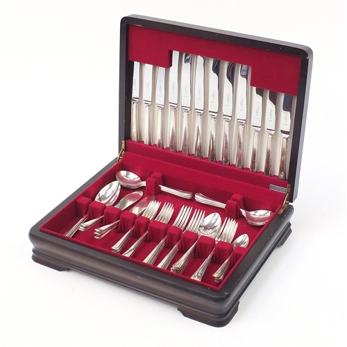 968 - Flexfit mahogany six place canteen of Sheffield silver plated cutlery, 40cm wide