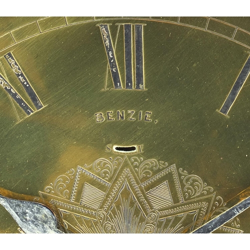 513 - Benzie of Cowes, 19th century brass ship design wall clock with engraved face and Roman numerals, 24... 