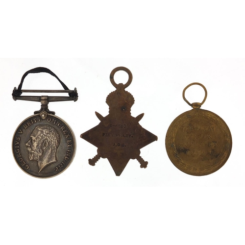 3456 - Three British military World War I medals including a  Mons star awarded to S-656CPTEW.PILLEY.A.O.C.... 